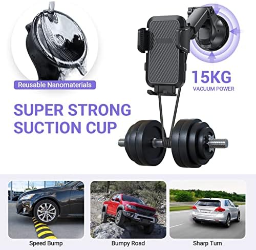 Amazon Brand - Eono Car Phone Holder , 3 in 1 Universal Dashboard Windscreen, Air Vent Mount for Car with 360° Rotation, Suction Cup Compatible with iPhone 14,13,12, Samsung Huawei and More