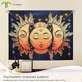 Ticanble Sun and Moon Tapestry Popular Wall Hanging Yellow Vintage Boho Art Tapestry Aesthetic Tapestry for Bedroom (79… 516MmLCEHfL. SS280