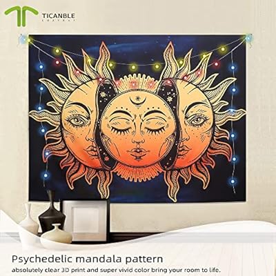 Ticanble Sun and Moon Tapestry Popular Wall Hanging Yellow Vintage Boho Art Tapestry Aesthetic Tapestry for Bedroom (79… 516MmLCEHfL. SS400