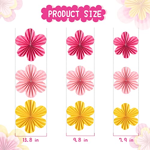 Image of Easy Joy Paper Flowers Decorations for Wall Paper Fans Classroom Decoration Paper Floral Backdrop Decor Paper Fans Decoration Hanging Paper Fans Pink Flower Wall Decor, Set of 9