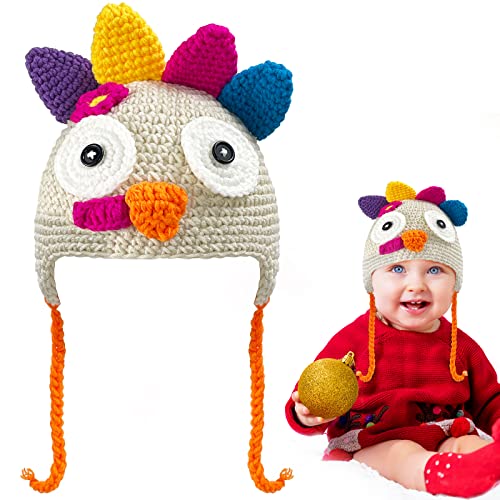 Thanksgiving Baby Turkey Hat Toddler Beanie Knitted Cap Hat Cute Cartoon Animal Winter Photography Props Off White