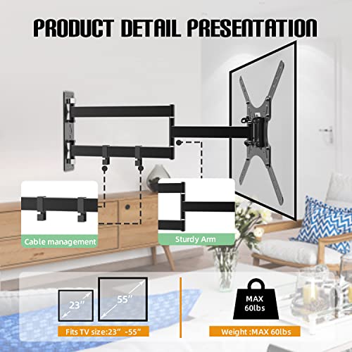 Mount Plus MP-L28-400 Long Arm Full Motion TV Wall Bracket with 28 inch Extension Articulating Arm | Fits Screen Sizes 23 to 55 Inch | VESA 400x400mm Compatible (28" Extension 19" to 55" TV) - Thumbnail 5