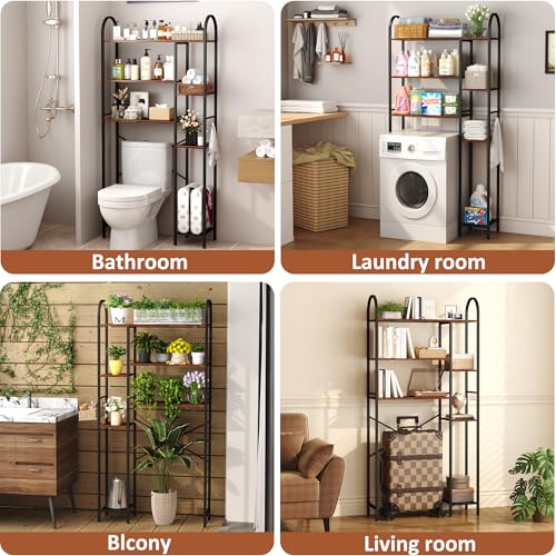 HOMEFORT Over The Toilet Storage with Side Rack, 6-Tier Over Toilet Storage Rack with Adjustable Shelf, Space Saver Bathroom Organizer for Laundry, Balcony, Kitchen,31.5"W x 9.4"D x 65"H,Rustic Brown by HOMEFORT - Image 6
