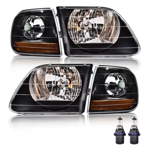PIT66 Headlight Assembly Halogen Compatible with Ford F150 1998 1999 2000 2001 2002 2003/2004 F150 Heritage/Fit 1997-2002 Expedition/Fit 1998-1999 F250 w/Bulbs Clear Lens Headlamp Replacement