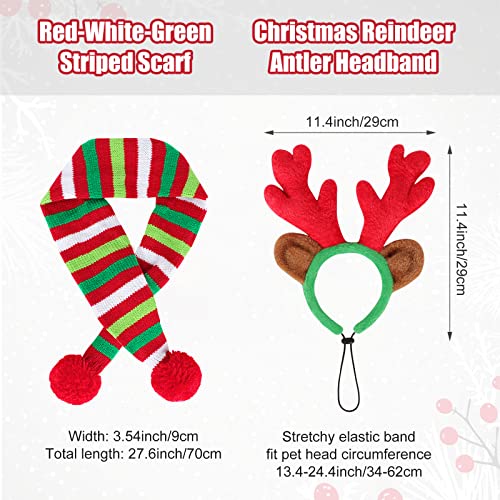 Bwogue C0175-L-FBA Dog Christmas Reindeer Elk Antlers Headband And Red-White-Green Striped Scarf Set Pet Christmas Costume Dog Costumes Accessories thumb #3