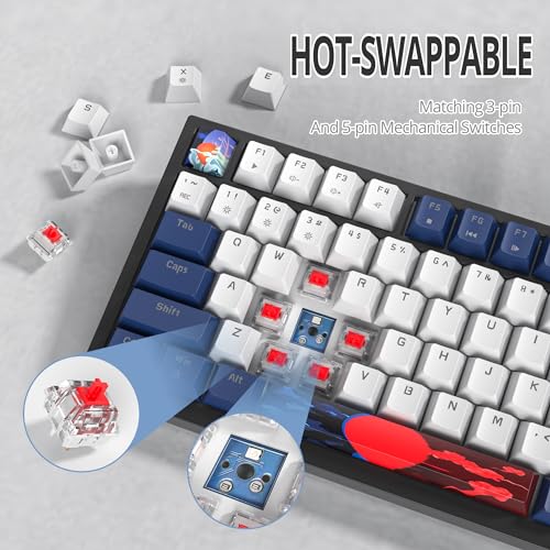 Image of 75% TKL Wired Mechanical Keyboard,RGB Backlit Gasket Mount 82 Key Hot Swappable Custom Linear Red Switch Gaming Keyboard with Volume Knob & PBT Keycaps (82 White Earth)