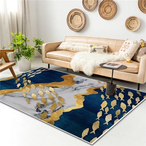 Tapis antidérapant bleu lavable pour sécuriser et décorer le salon - 2