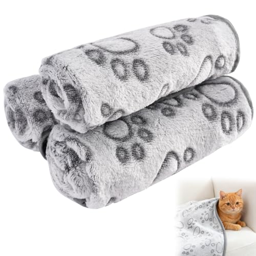 3 Pièces Couverture Chien 60 x 40 cm, Petite Couverture Chat Pelucheuse, Ultra Moelleuse et Lavables Couvertures pour Chiens, Plaid Animaux avec Imprimé de...
