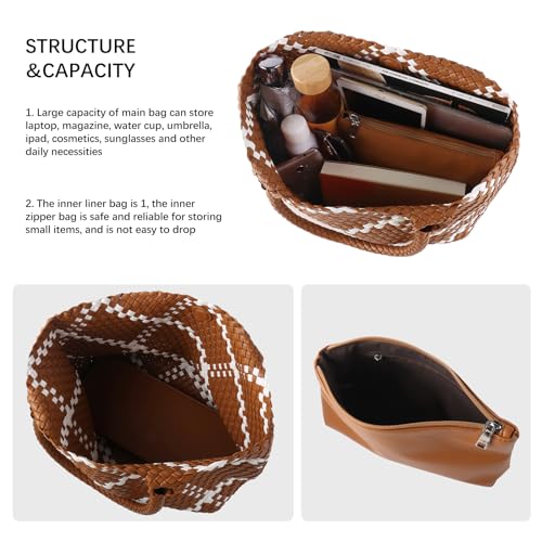 Image of Woven Tote Bag Womens Purse Vegan Leather Shoulder Handbags Fashion Summer Beach Tote Bags Large Travel Totes