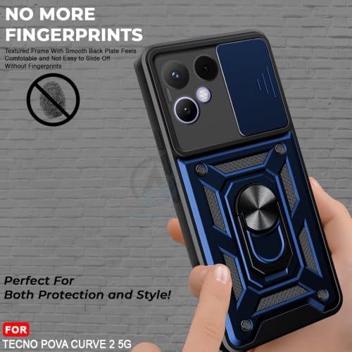 Image of AESTMO Tough Armor Tecno Pova Curve 2 Bumper Back Case Cover | Ring Holder & Sliding Camera Shield Cover | 360 Degree Protection Back Case Cover for Tecno Pova Curve 2 (Blue)