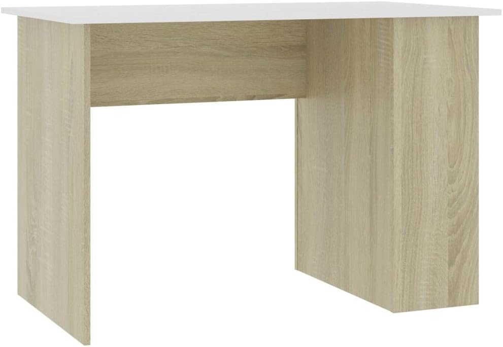 vidaXL Desk, Standing Computer Desk with Shelves, Workstation for Living Room, Home Office Desk, Modern Style, White and Sonoma Oak Engineered Wood