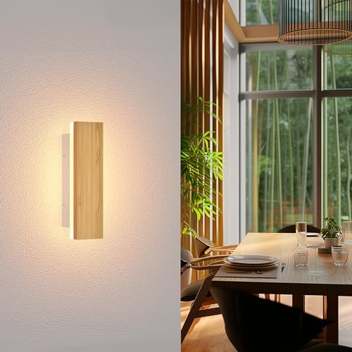 AOLED LED Wandleuchte Holz Innen 20cm 7W Bambus Wandlampe Modern Minimalistisch 3000K Warmweiß Längliche Flurlampe Treppenlicht für Wohnzimmer Schlafzimmer Flur & Balkon