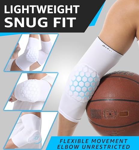 HiRui Elbow Pads, Basketball Baseball Elbow Brace Elbow Support Arm Compression Sleeve Collision Avoidance Elbow Pad for Volleyball Cycling Football Work Out, Women&Men(1Pair) (White, 3XL)