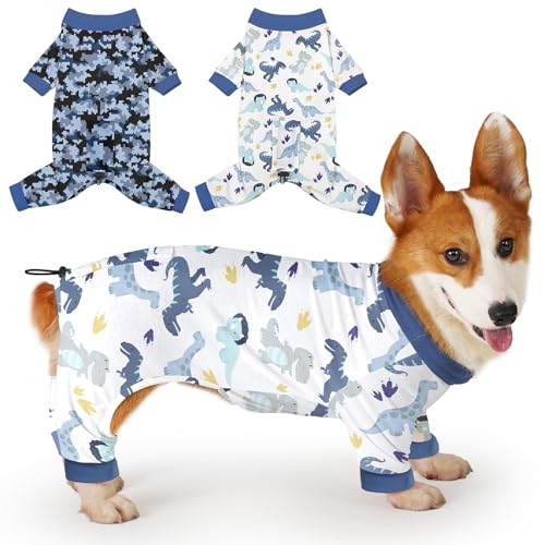 Glittme 2PACK Dog Pajamas Soft Dogs Clothes for Small Medium Dogs Elastic Cats Apparel Breathable Dog Pjs for Puppy