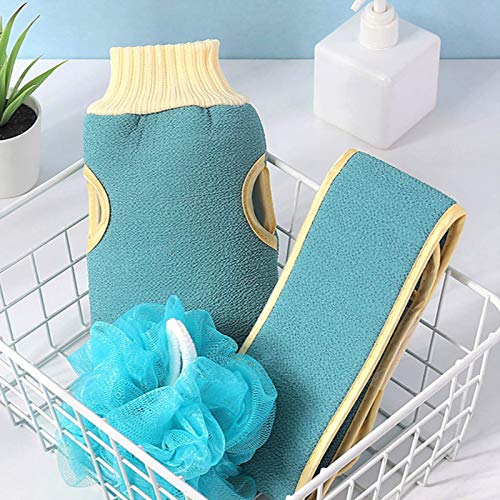 Back Scrubber for Shower, 3Pack Exfoliating Gloves Bath Loofah Sponge Body Scrub Exfoliator Spa Brush Pad to Deep Clean Arms Legs for Women Men (Blue) - Thumbnail 4
