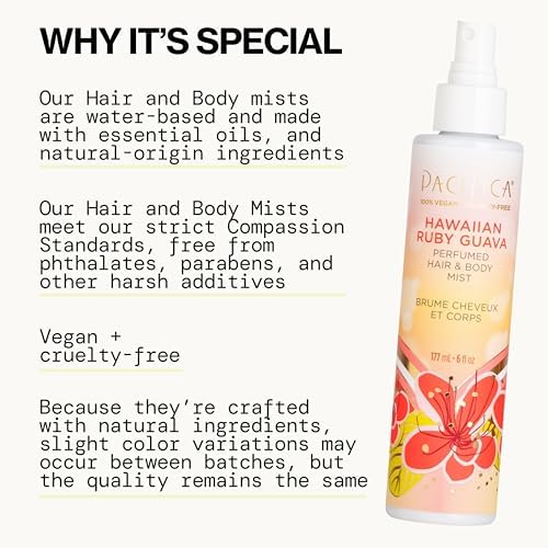Pacifica Hawaiian Ruby Guava Hair Perfume & Body Fragrance Spray Mist - Body Mist Fragrance w/Grapefruit, Patchouli, Sugar Notes & Geranium Clean Beauty Alcohol-Free, Vegan & Cruelty-Free, 6 oz 6