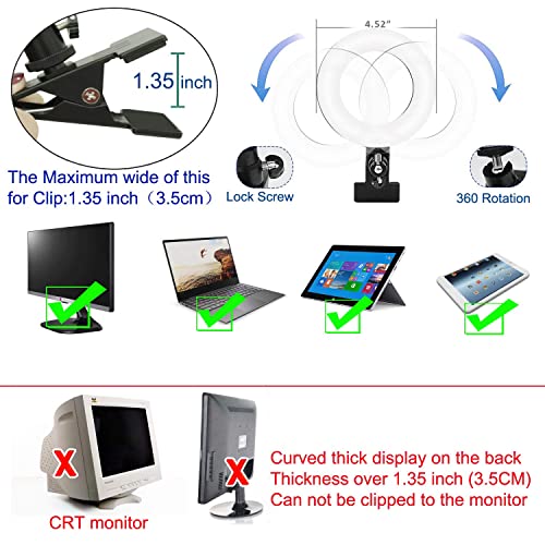 Kit de iluminação de videoconferência Ring Light 3200k-6500K com clipe de LED regulável para monitor