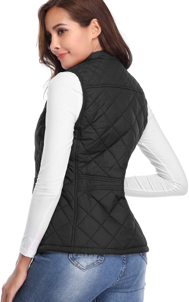 Fuinloth Women's Quilted Vest, Stand Collar Lightweight Zip Padded Gilet : Sports & Outdoors