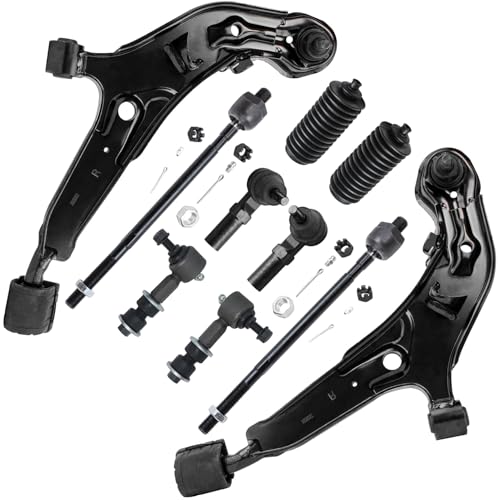 Image of Detroit Axle - 10pc Front End Kit for 1995-1999 Nissan Maxima 1996-1999 INFINITI I30, 2 Lower Control Arms with Ball Joint 2 Sway Bar Links 4 Outer Inner Tie Rods 2 Boots 1997 1998 Replacement