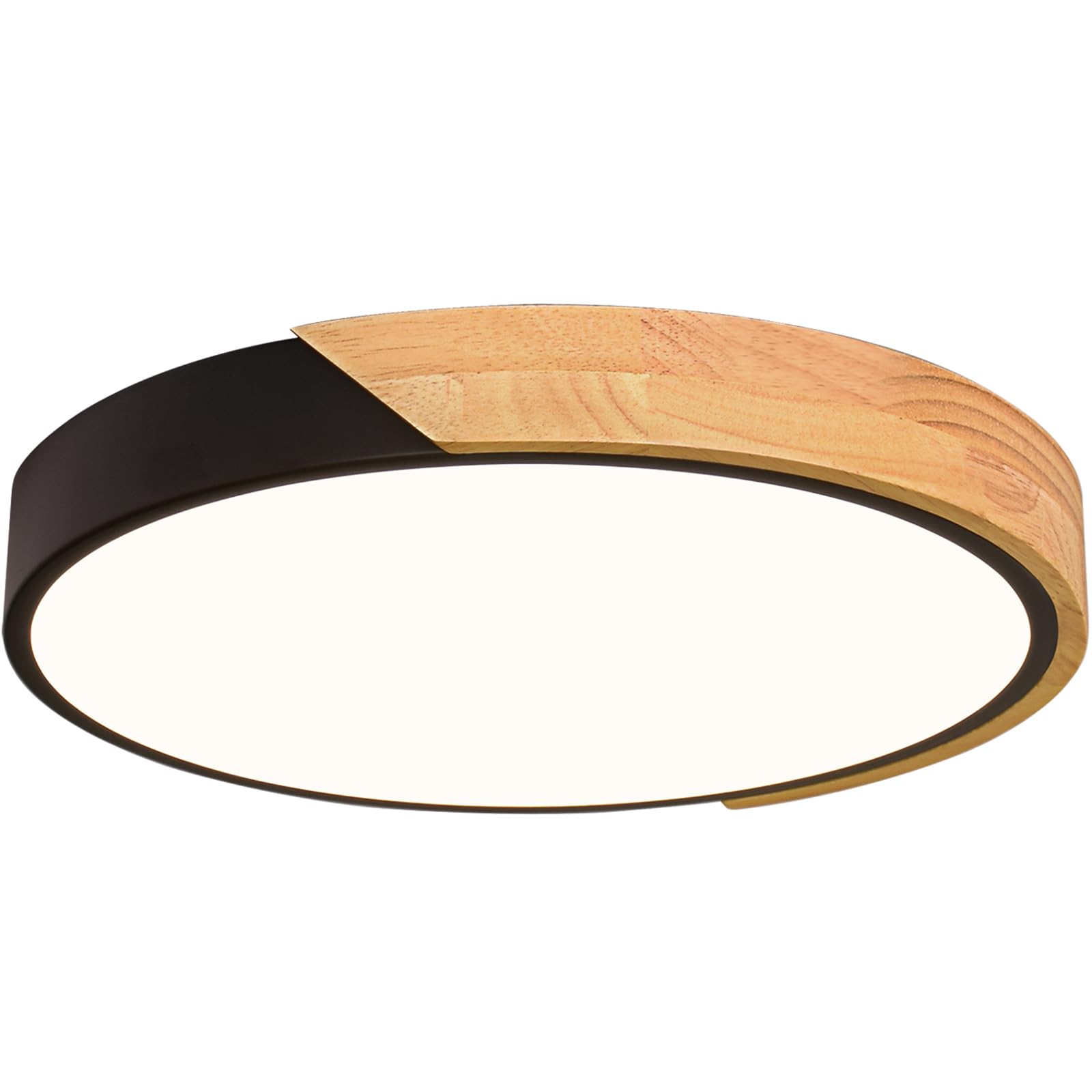 Modern LED Ceiling Light, Black Round Wood Flush Mount Ceiling Light Fixture,Minimalist Lighting Ceiling Lamp for Hallway Entryway Bedroom Closet Laundry Room-Not Dimmable 4000K 11.8 Inch