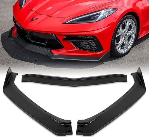 3 Pieces ABS Front Bumper Lip Spoiler Splitter Side Body Kit Trim Protection Compatible with 2020-2025 Chevy Corvette C8, 2021 2022 2023 2024 (Painted Black)