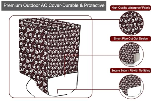 Image of The Furnishing Tree 1 Ton Split AC Cover for Indoor and Outdoor Units Floral Pattern Brown