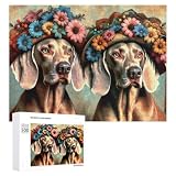 Rompecabezas 500 PCS para Adolescentes Floral Crowned Dogs Art Print Rompecabezas para Adultos Juegos Relajantes Difícil Difícil Desafío Educativo 500 PCS