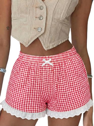 Image of Boxer Shorts for Women Pajama Gingham Shorts Casual Lounge Sleep Plaid Y2K Beach Bottoms for 2026 Summer