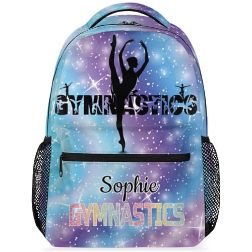Custom Gym GYMNASTICS Backpack Personalized Shoulder Bag with Name Casual Traveling Bag Gradient Blue Purple Galaxy