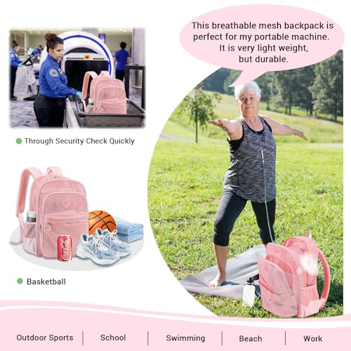 MOONBABY Mesh Backpack for Girls Mesh Bookbag Heavy Duty See Through Semi-Transparent School Bag for Swimming, Beach, Sports, Work, Travel (Pink) by MOONBABY - Used condition - Image 7