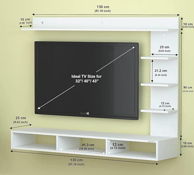 Image of Anikaa Tyron Engineered Wood Wall Mount TV Unit /TV Stand /Wall Set Top Box Stand /TV Cabinet /TV Entertainment Unit with LED Light (White)(Ideal for Upto 42 inch)(D.I.Y)