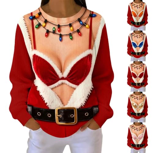 Women Funny Ugly Christmas Sweater Novelty 3D Design Santa Hairy Chest Shirt Unisex Top for Xmas - image 6
