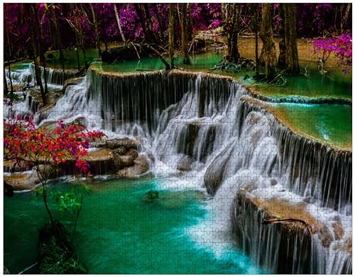 Puzzle 1000 pièces cascade Huay Mae Khamin en bois personnalisé pour adultes