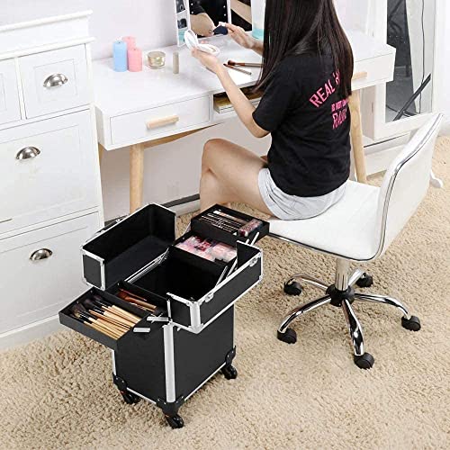 Image of Adson Professional Beauty Makeup Cosmetic Aluminium Vanity Trolley (Black)