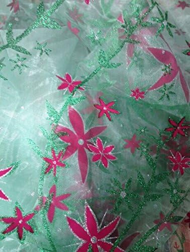 New Elsa Cape Fabric Green Organza with Pink Flowers