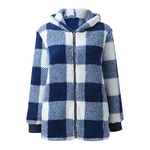 Womens Flannel Shacket Jacket Lightweight Zip Up Fleece Plaid Hoodies Warm Plush Long Hoodies for Women Zip Up Plus Size3