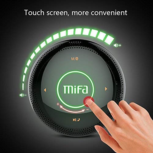MIFA A3 speaker with illuminated touch control panel showing volume and playback buttons.