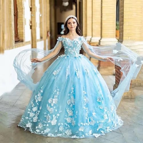 WDBFY Off Shoulder Quinceanera Dresses with Cape Floral Applique Prom Ball Gowns Long Formal Wedding Evening Party Dress4