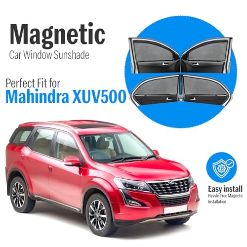 Image of Autofact Magnetic Car Sunshades Compatible with Mahindra XUV 500 (Set of 4) - Easy Installation, UV Protection, Keeps Car Cool (Front 2 with Zippers for Easy Access, Rear 2 Without Zippers)