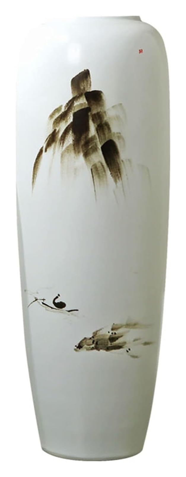 asdchZen Vase White Ceramic Vase Floor Large Size Cylinder Vases Living Room Decorative Ornament For Decor, Entryway Decor -Vit-30 * 80Cm,Vit-30 * 80cm