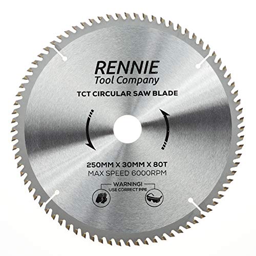 Rennie Tool - Hoja de sierra circular para madera (250 mm x 30 mm x 80 T, incluye anillos reductores) Cover