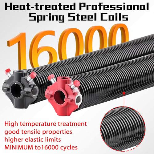 Image of Pair of 2 inch Garage Door Spring (0.225X2 inchX24 inch) with Winding Bars, L&R | For Standard Residential Garage Doors, Black-Coated, Oil-free & Easy DIY, Includes User Manual & Gloves, Min 16,000 Cycles