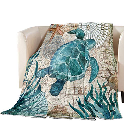 Crystal Emotion Thin Bedding Comforters for Summer, King Bed Quilt Blanket, Sea Turtle, Lightweight Duvet Insert Down Quilted Blankets Coverlet for Kids/Women/Men/Teens, Ocean Animal Watercolor