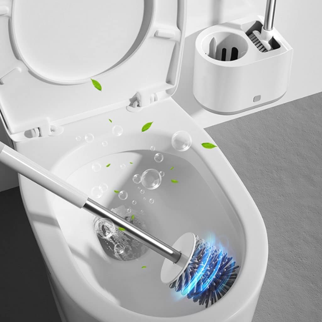 Toilet Brush Toilet Brush and Holder Set White Plastic Long Handle Toilet Cleaning Brush Silicone Brush Toilet Bowl Brush for Bathroom Space-saving, floor standing