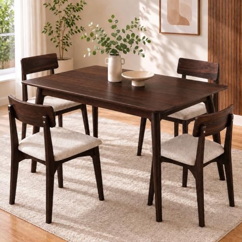 Image of UK FURNITURE Alexaa Solid Sheesham Wood 4 Seater Dining Set | Wooden Dining Table Set with Cushioned Chairs for Dining Room | Home & Office, Hotels Restaurant (Walnut, 4 Seater)