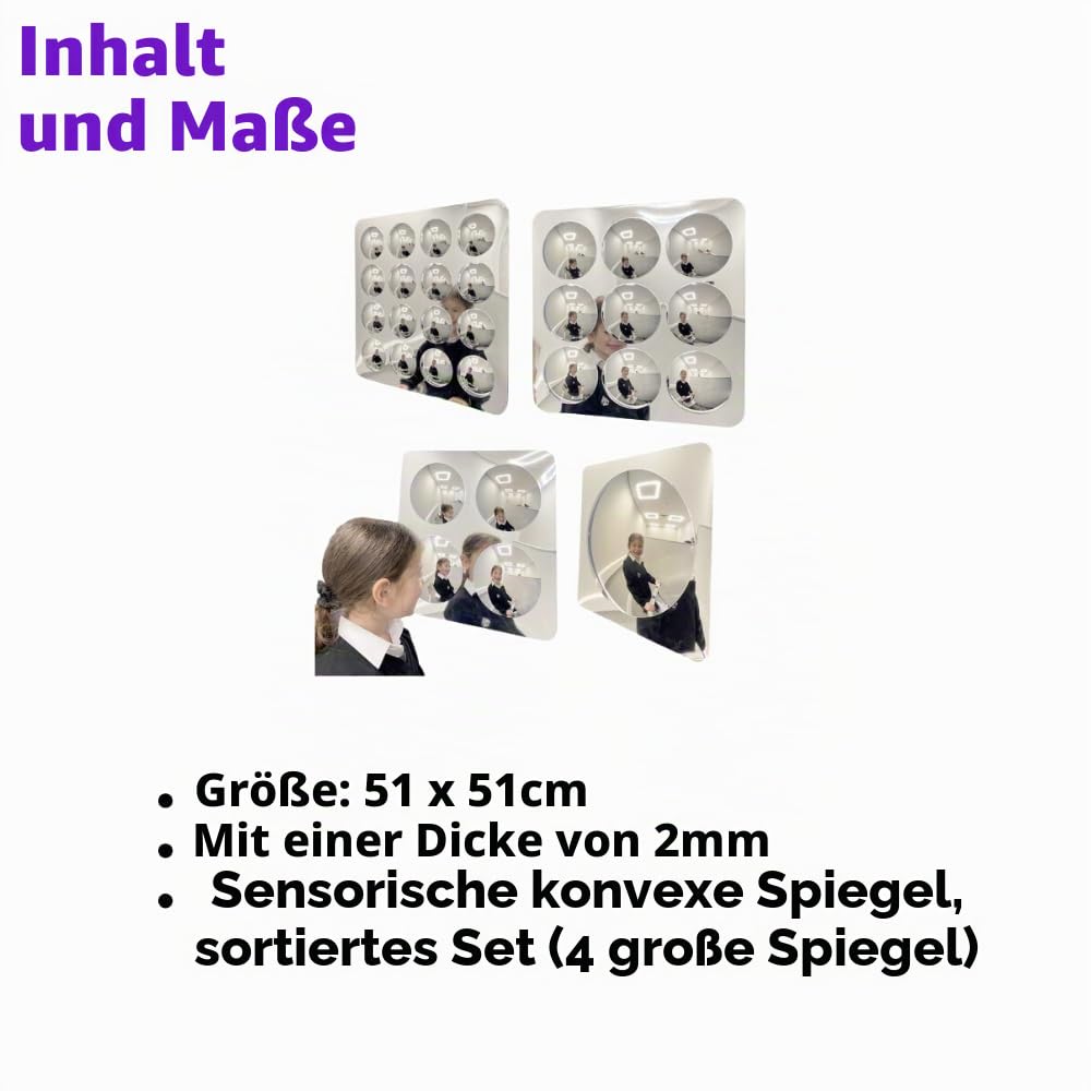 Playlearn Set aus 4 Konvexspiegeln – Sensorische Spiegel – Kinderentwicklung – Fantasie, Kreativität und Sinnesstimulation