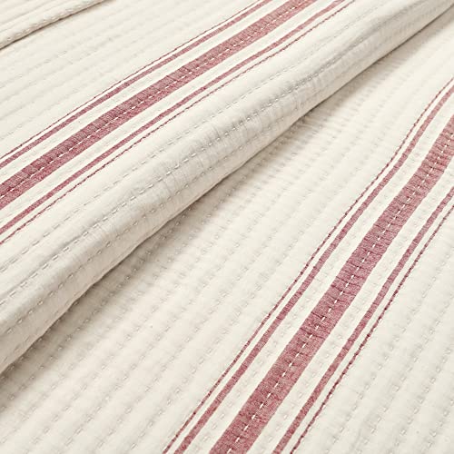 Lush Decor Farmhouse Stripe Kantha Pick Stitch Yarn Dyed Cotton Woven Quilt/Coverlet, King, Red #TOP2