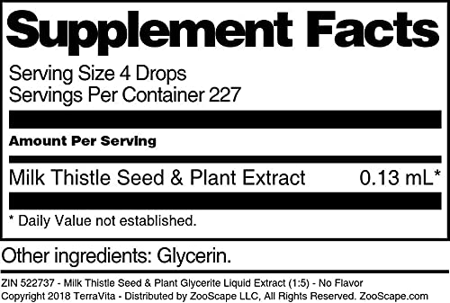 Miniatura 5 de Semilla de cardo mariano y extracto líquido de glicerita vegetal (15) - Sin sabor (1 oz, ZIN 522737)