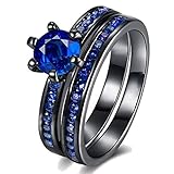 Ringcrown Bridal Sets Black Gold Plated Womens Wedding Ring Sets Blue Cz Engagement Ring 2pcs Wedding Band