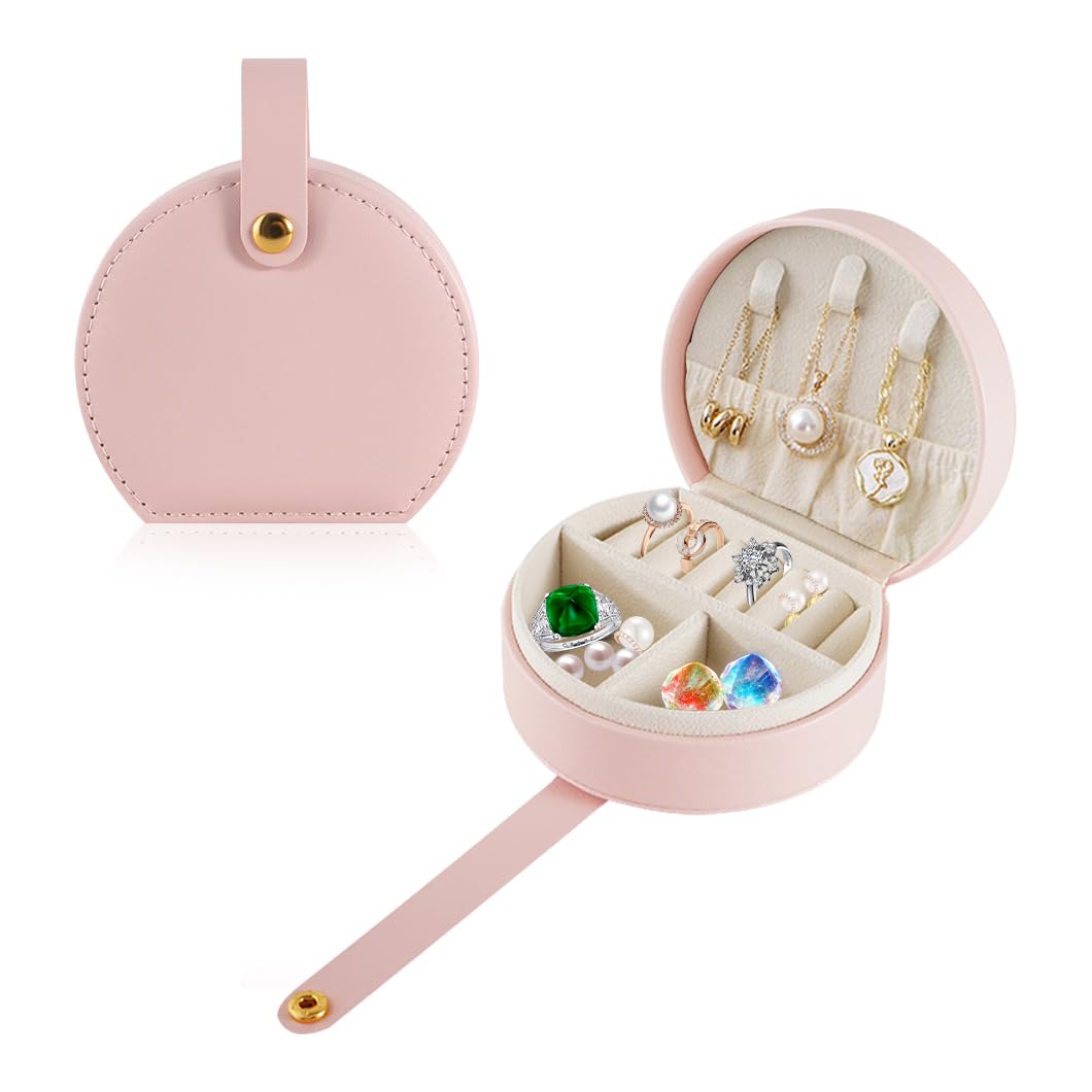Rolin Roly Piccolo Portagioie Da Viaggio In PU Rosa - Organizzatore 9,5x5x5 Cm Per Orecchini, Anelli, Collane